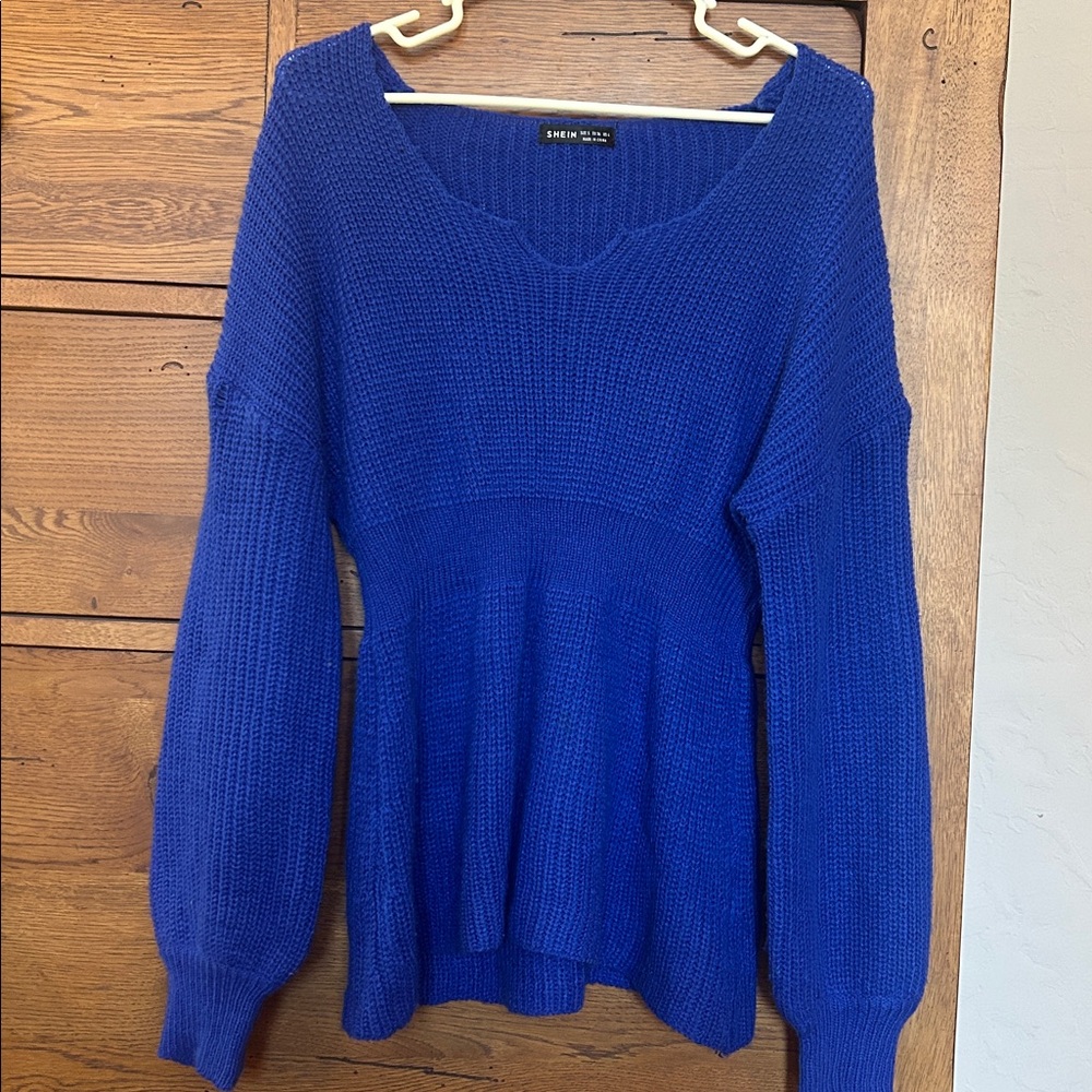 SHEIN Royal Blue V-Neck Sweater